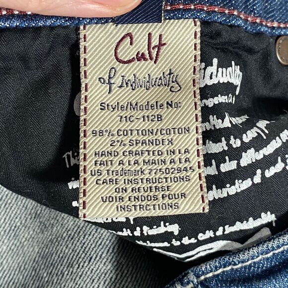 Cult of Individuality Jeans 29 Blue Bootcut Distressed Raw Hem Fray Boho 32x30.5 - Picture 8 of 10